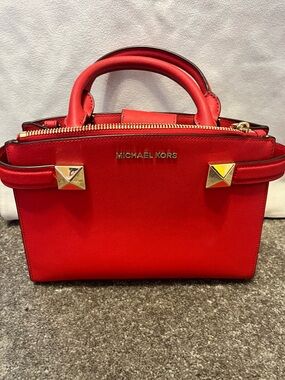 Michael Kors Red Mini Satchel with Gold Hardware